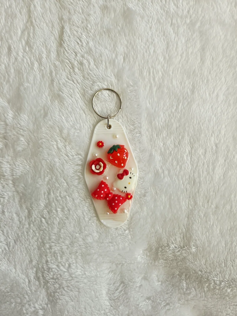 Hello Kitty Cute Red Strawberry & Bow Resin Junk Keychain